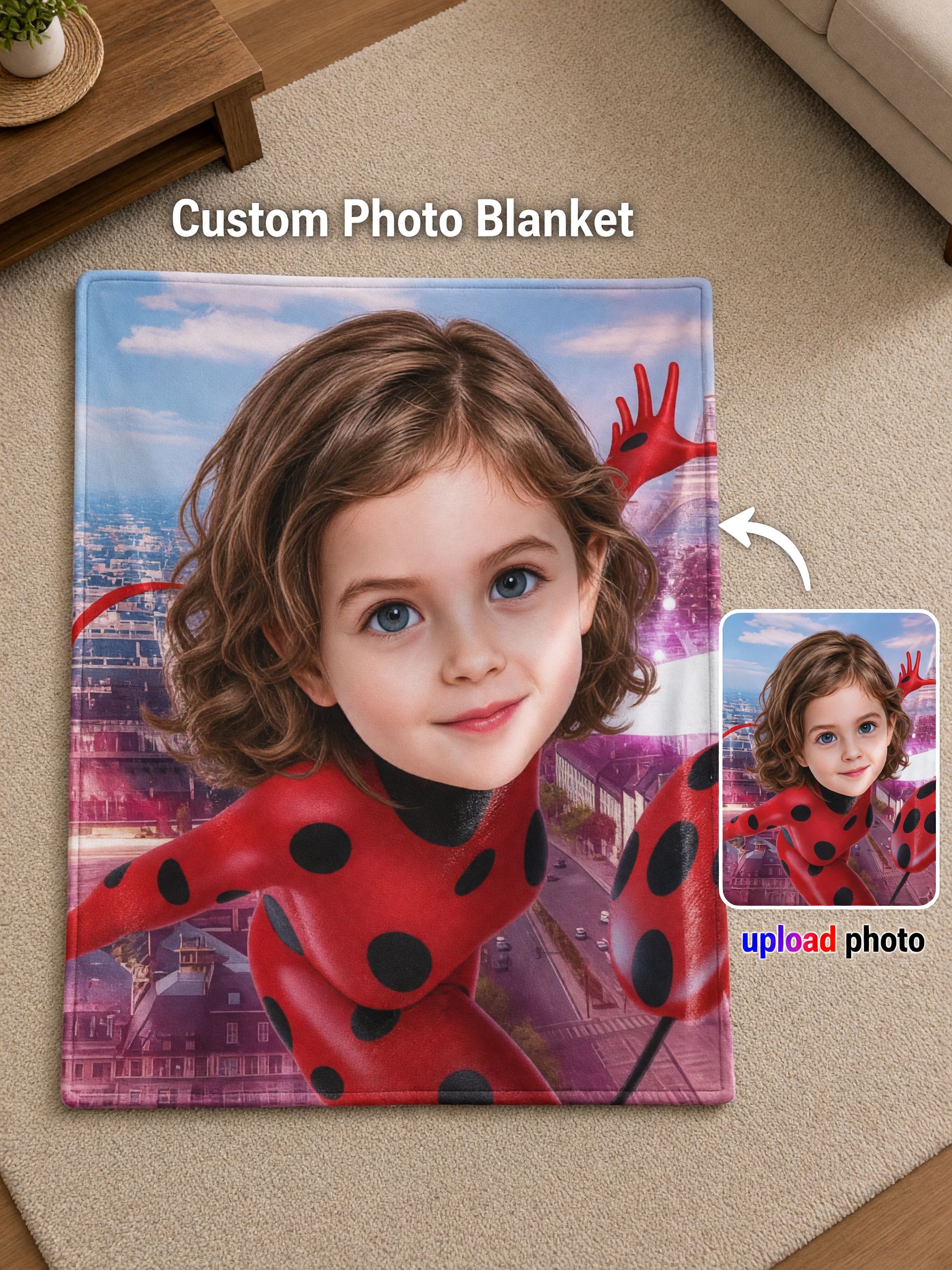 Custom Face Photo Blanket, Personalized Superhero Flannel Throw, Ultra Soft Plush Bed Fleece, Ideal Personalized Gift