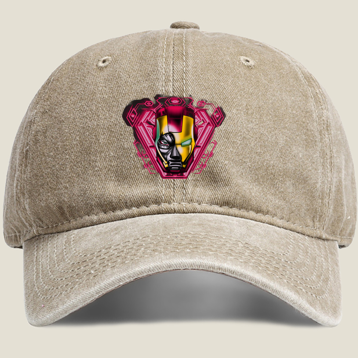 Iron Man and Black Panther Fusion Helmet Design - Washed Denim - Baseball Cap