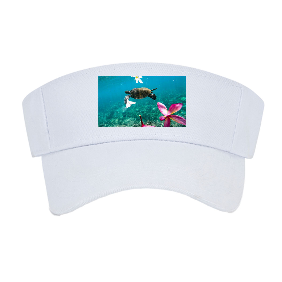 Sea Turtle Swimming Among Floating Flowers Underwater -  Visor cap