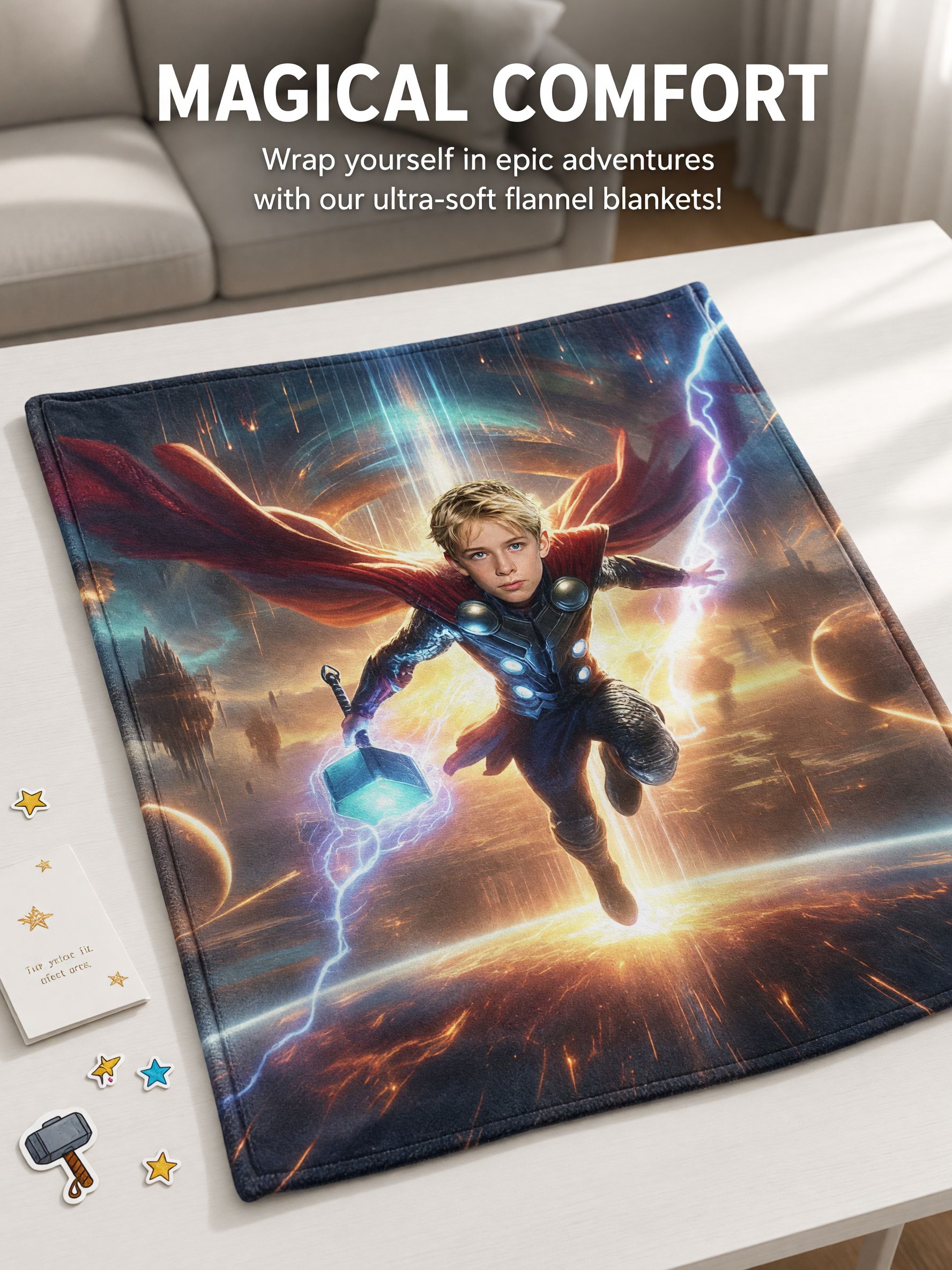 Personalized Superhero Face Photo Flannel Throw Blanket Ultra Soft Cozy Fleece Bedding Custom Gift