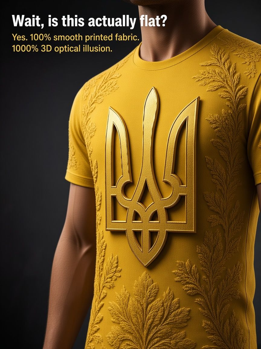 Ukrainian Trident 3D Optical Illusion Graphic Tee - Breathable Athletic Mesh T-Shirt Casual and Sports Wear