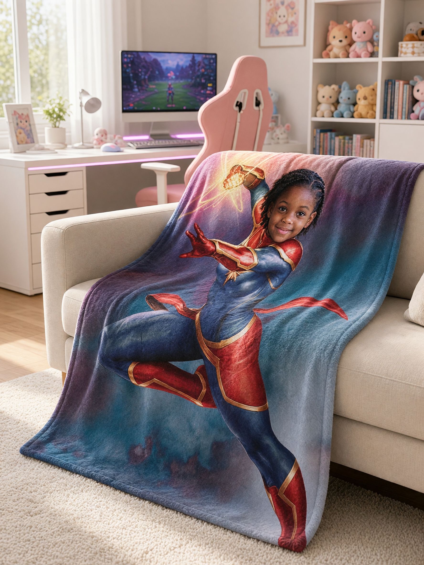 Personalized Face Photo Superhero Flannel Throw Blanket, Soft Cozy Fleece Bed Cover, Ideal Custom Birthday Gift