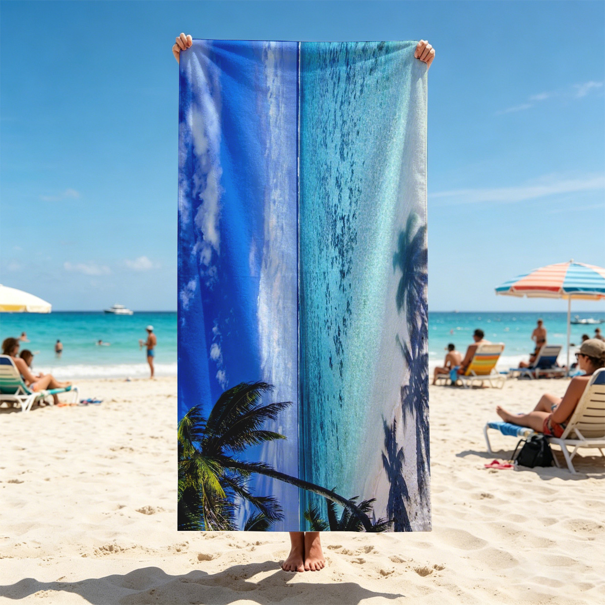 Tropical Beach with Crystal Clear Water and Palm Trees - Beach towels