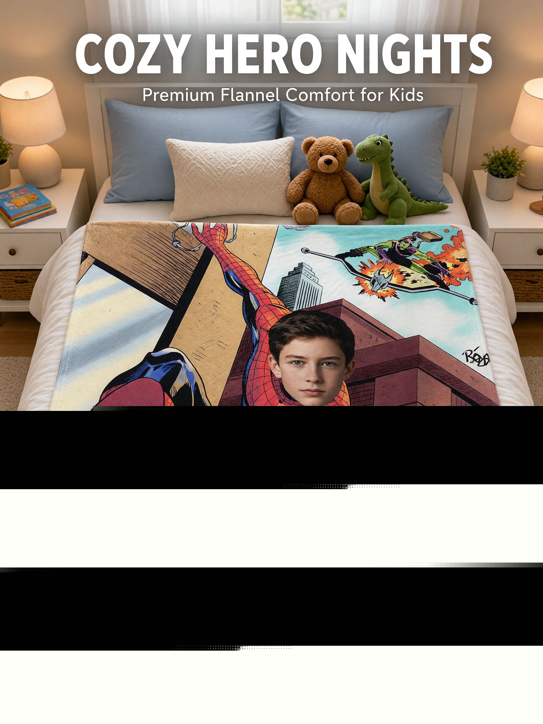 Custom Face Superhero Flannel Fleece Blanket, Personalized Photo Comic Throw for Bed Sofa Couch, Cozy Birthday Gift
