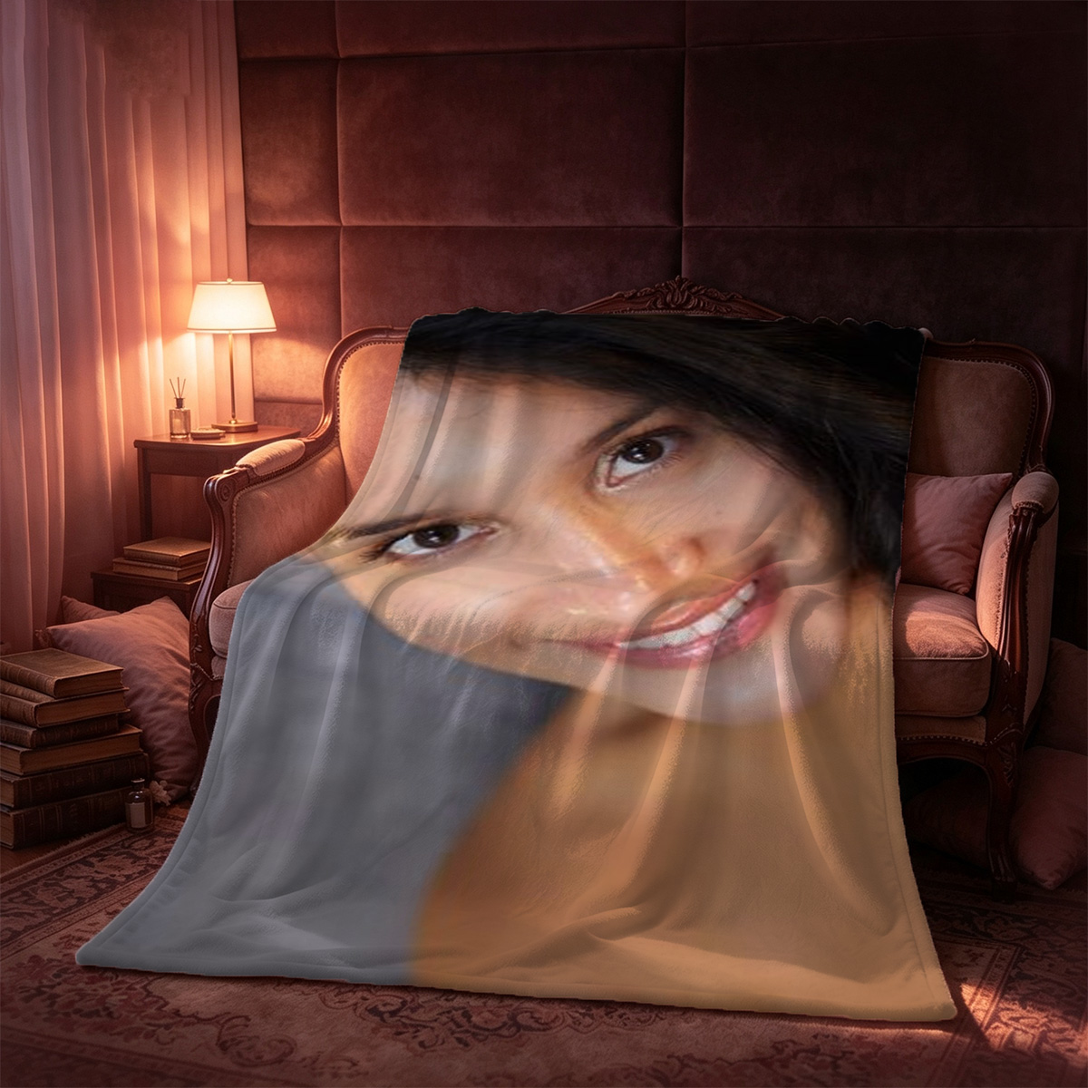 Nude Asian Woman Sitting on Bed with Laptop - Blanket
