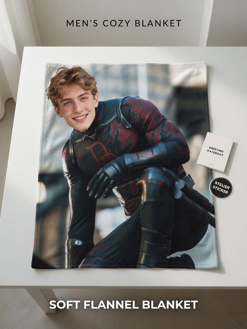 Custom Photo Blanket Personalized Superhero Face Flannel Fleece Throw Soft Warm Keepsake Gift for Bed Couch Travel