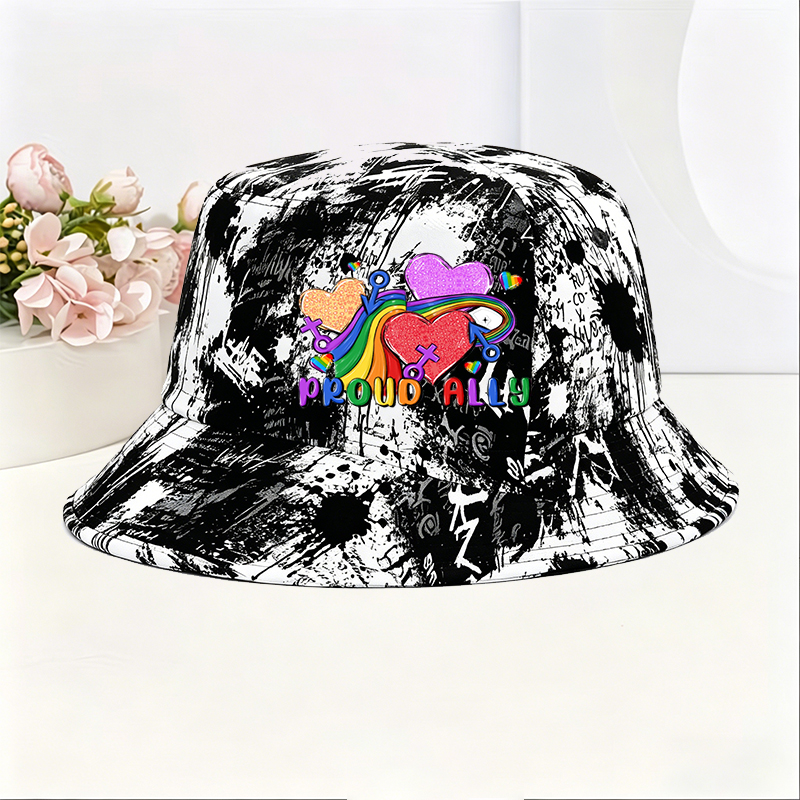 Unisex Classic Graffiti Bucket Hat with Rainbow Hearts and 