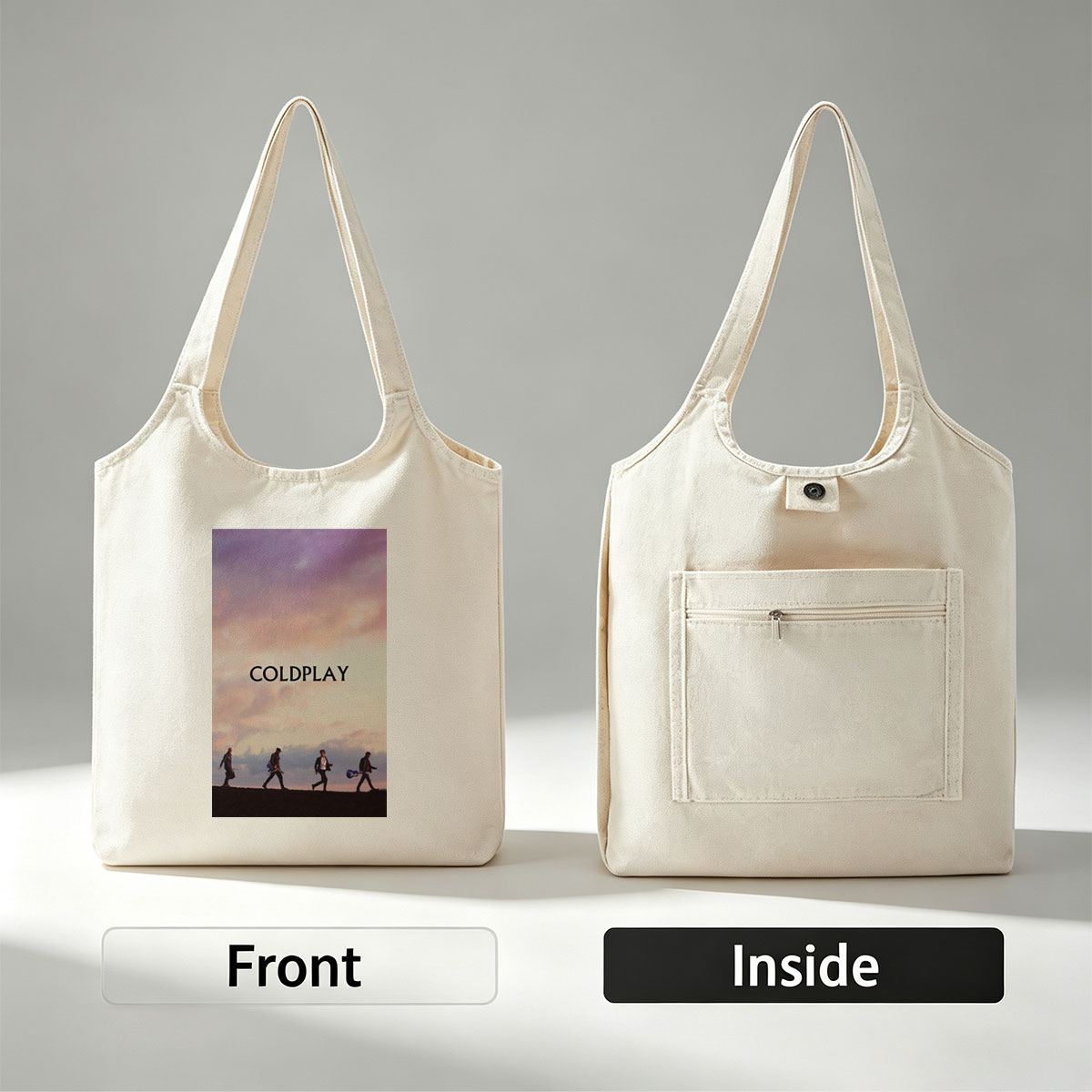 Coldplay Band Members Walking on a Hill at Sunset with Instruments - Canvas shoulder bags/