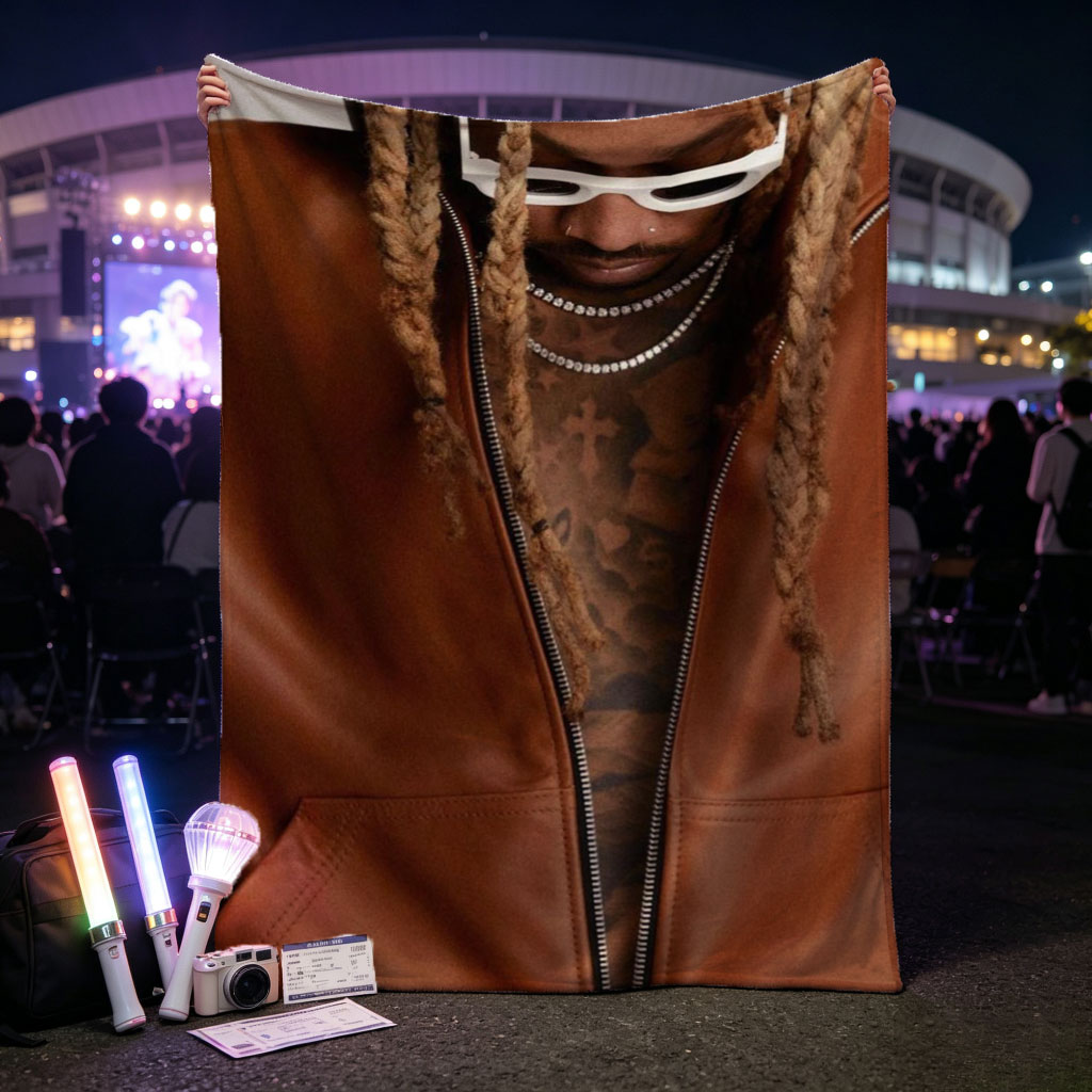 Future in a Brown Leather Jacket with White Sunglasses and Braided Hair - Blankets