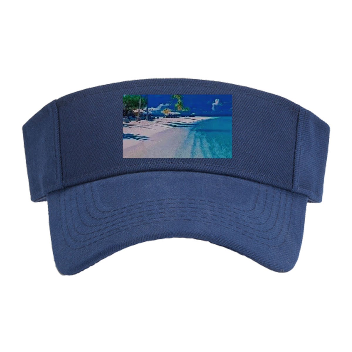 Serene beach with palm trees and turquoise waters under a clear blue sky. -  Visor cap