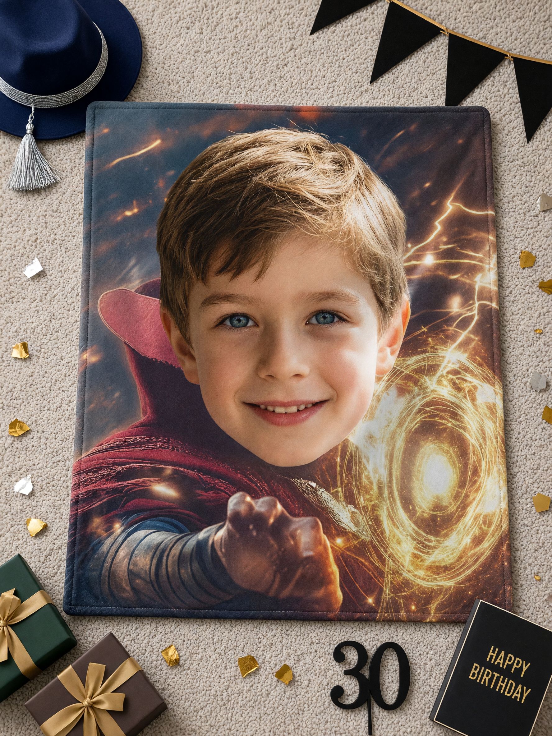 Custom Photo Face Blanket, Personalized Superhero Magic Flannel Fleece Throw, Cozy Plush Skin-Friendly Keepsake Gift