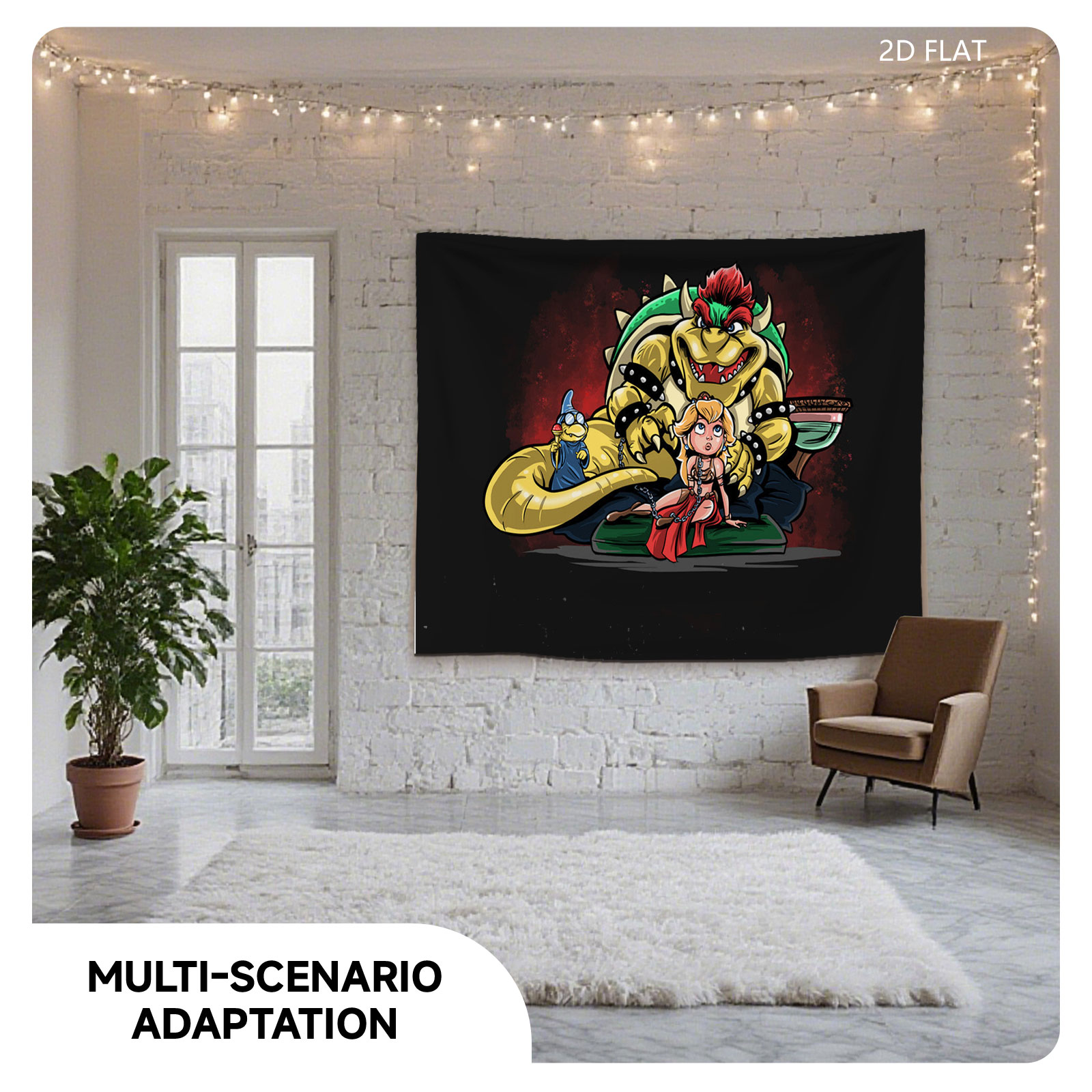 Bowser, Princess Peach, and Kamek in a Dramatic Scene - Tapestry