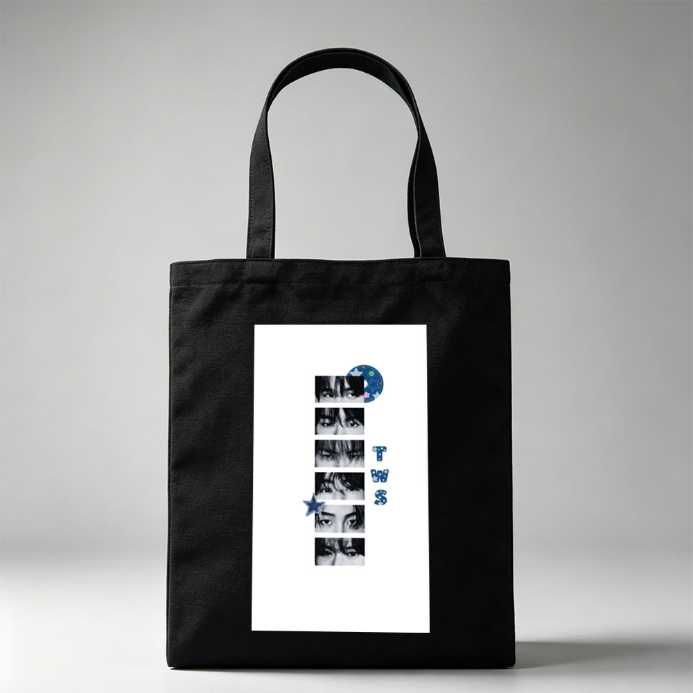 TWS Eyes Close-Up Collage with Star and CD Design - Canvas tote bags