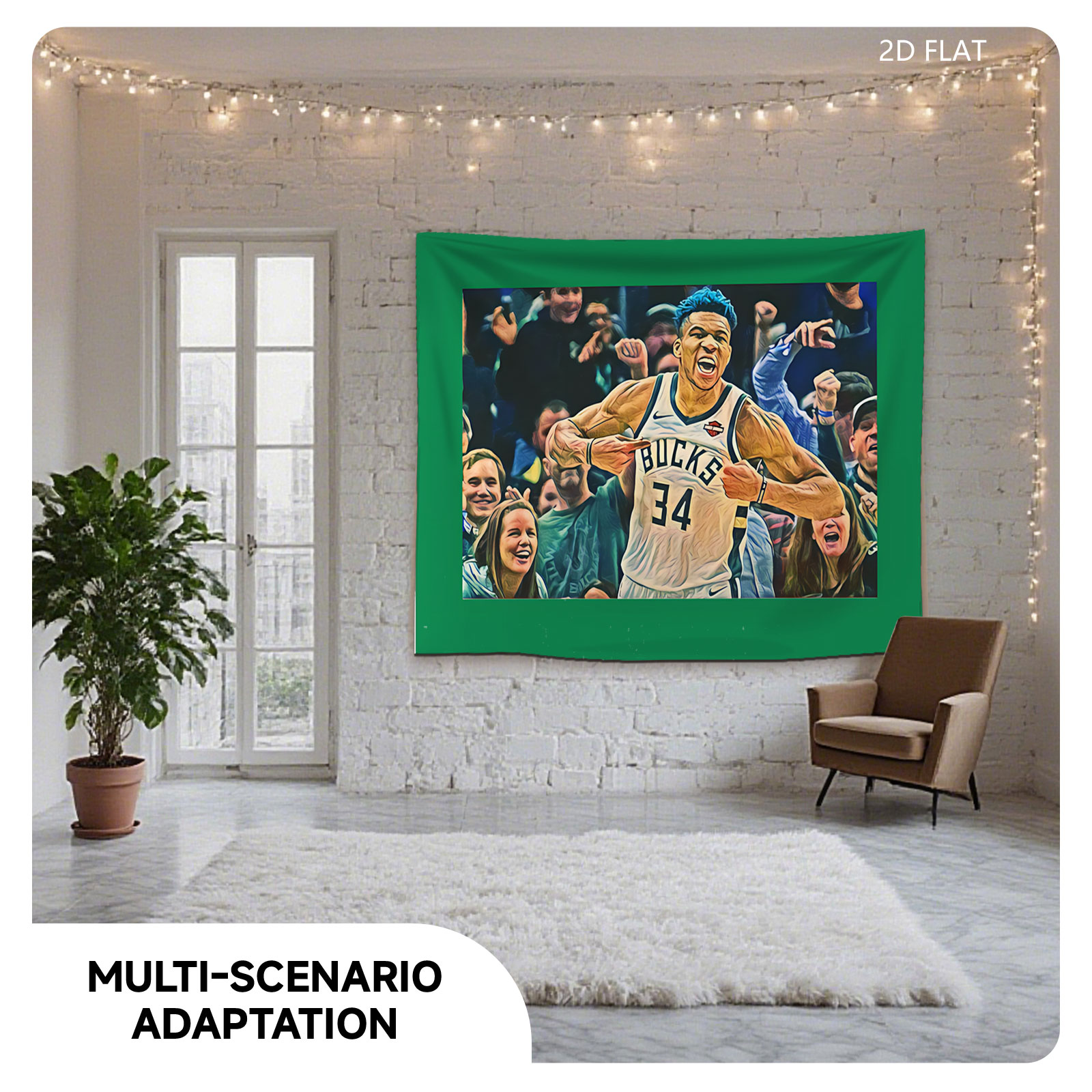 Giannis Antetokounmpo of the Milwaukee Bucks celebrates in front of cheering fans. - Tapestry