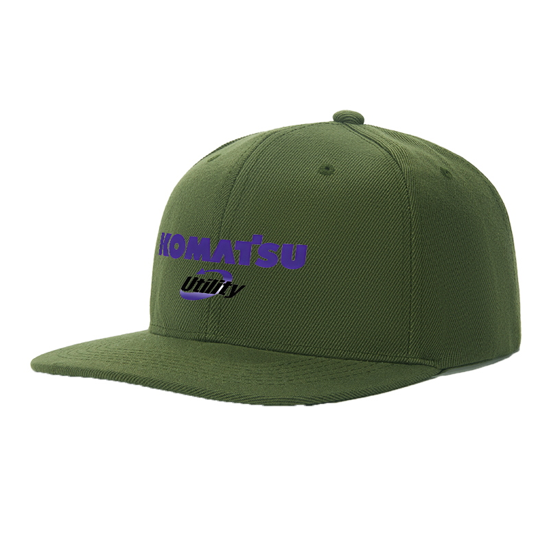 Flat Brim Baseball Cap Komatsu Utility Logo Print Streetwear Underground Skate Style for Basketball Court Skate Park Urban Riders and Rap Artists