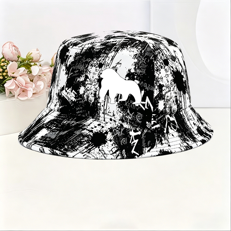 Unisex Classic Graffiti Bucket Hat with Lion Silhouette Print + Casual Streetwear Style for Outdoor Activities, Urban Fashion, and Everyday Wear – Perfect for Adults Seeking Bold Statement Accessories in Trendy Designs
