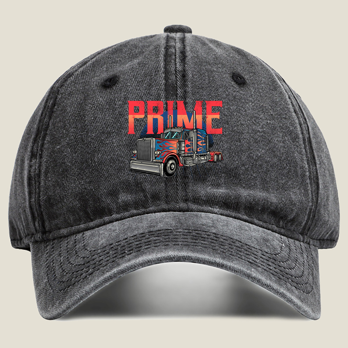 Prime Transport Service - Optimus Prime Truck Design - Washed Denim - Baseball Cap