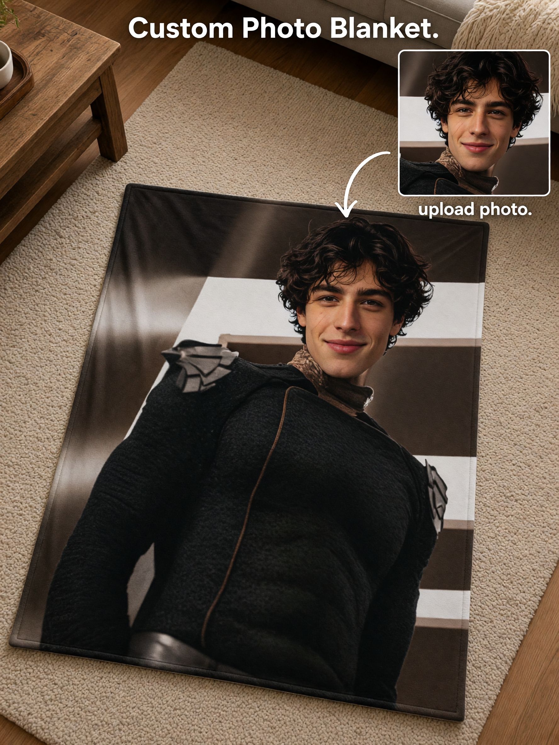 Custom Face Portrait Flannel Fleece Blanket Personalized Photo Throw Ultra Soft Anti-Pilling Warm Bedding Gift