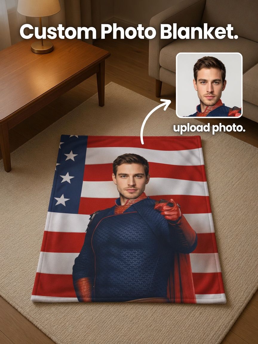 Custom Face Photo Flannel Blanket Personalized Superhero Patriotic Throw Skin-Friendly Warm Fleece Bed Couch Gift