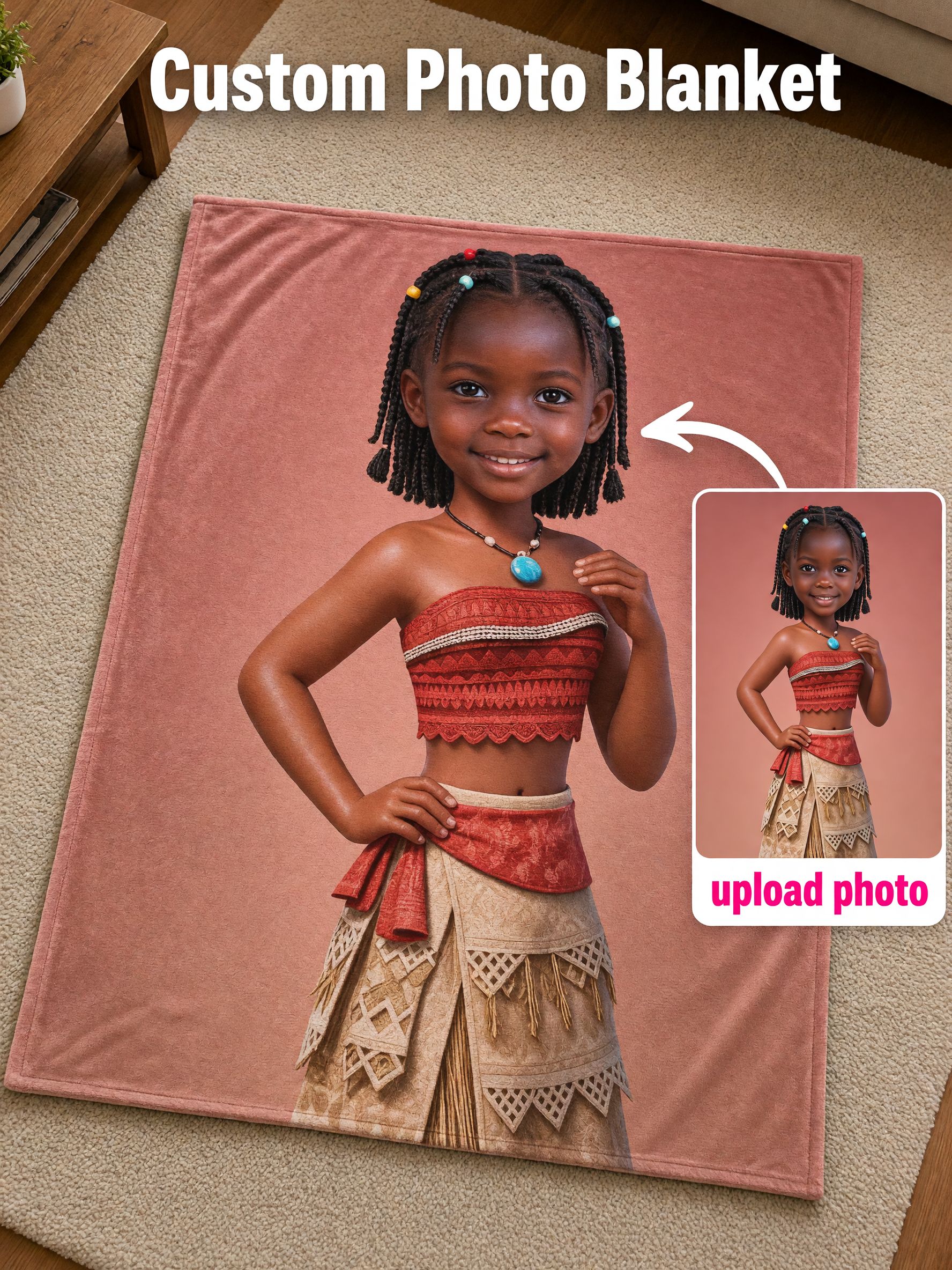 Custom Face Photo Flannel Blanket, Personalized Cartoon Portrait Plush Throw, Soft Cozy Keepsake Gift for Kids