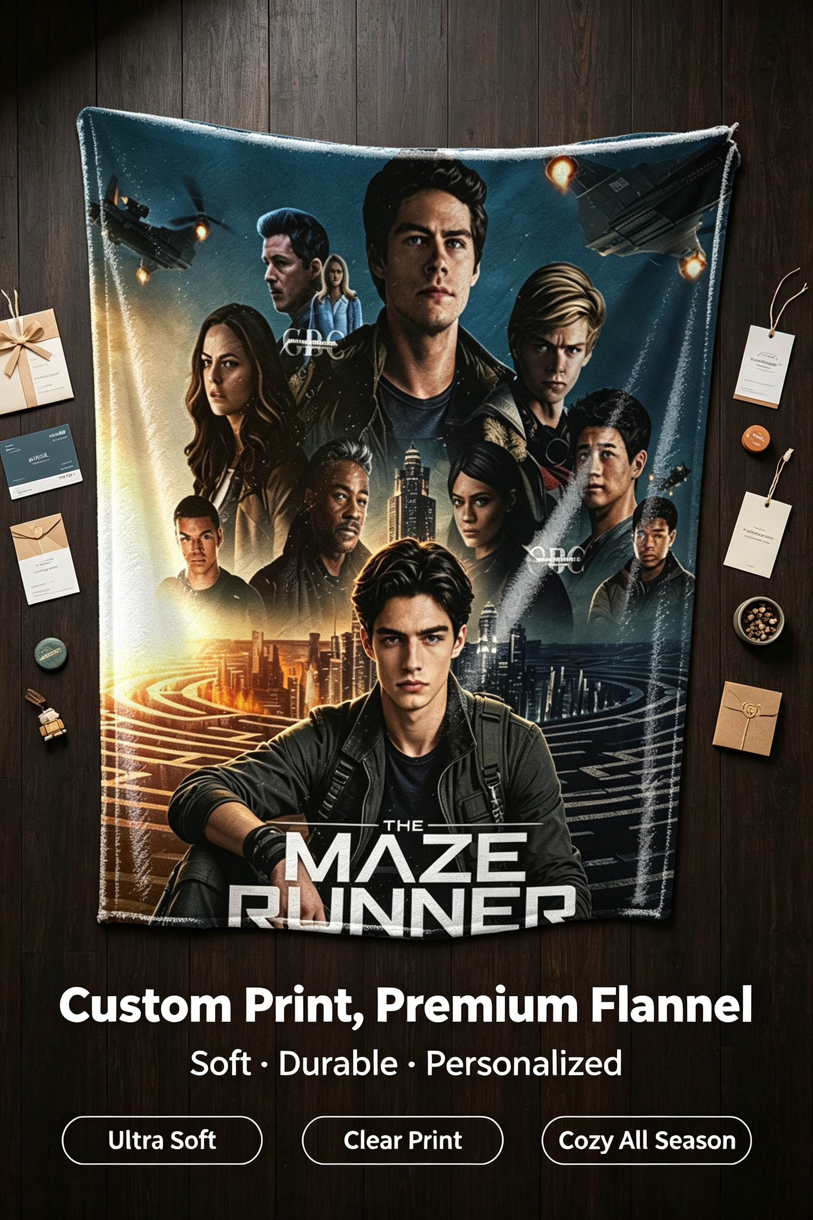 Custom Face Blanket The Maze Runner Trilogy Flannel Blanket Movie Character Portrait Soft Cozy Throw Blanket Perfect for Fans Home Decor Gift or Giveaway