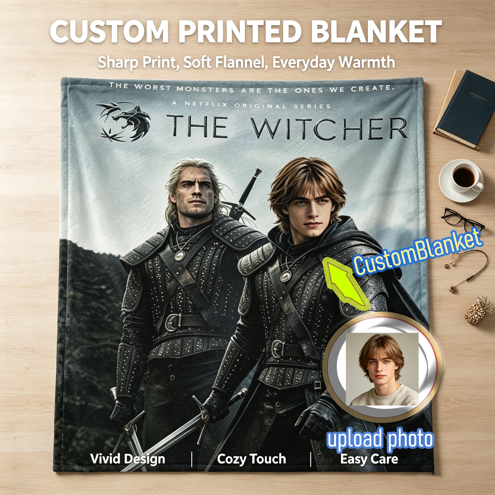 Custom Face Blanket The Witcher Flannel Blanket for Fans of the Netflix Series – Perfect Gift for Fantasy Lovers and Cosplay Enthusiasts