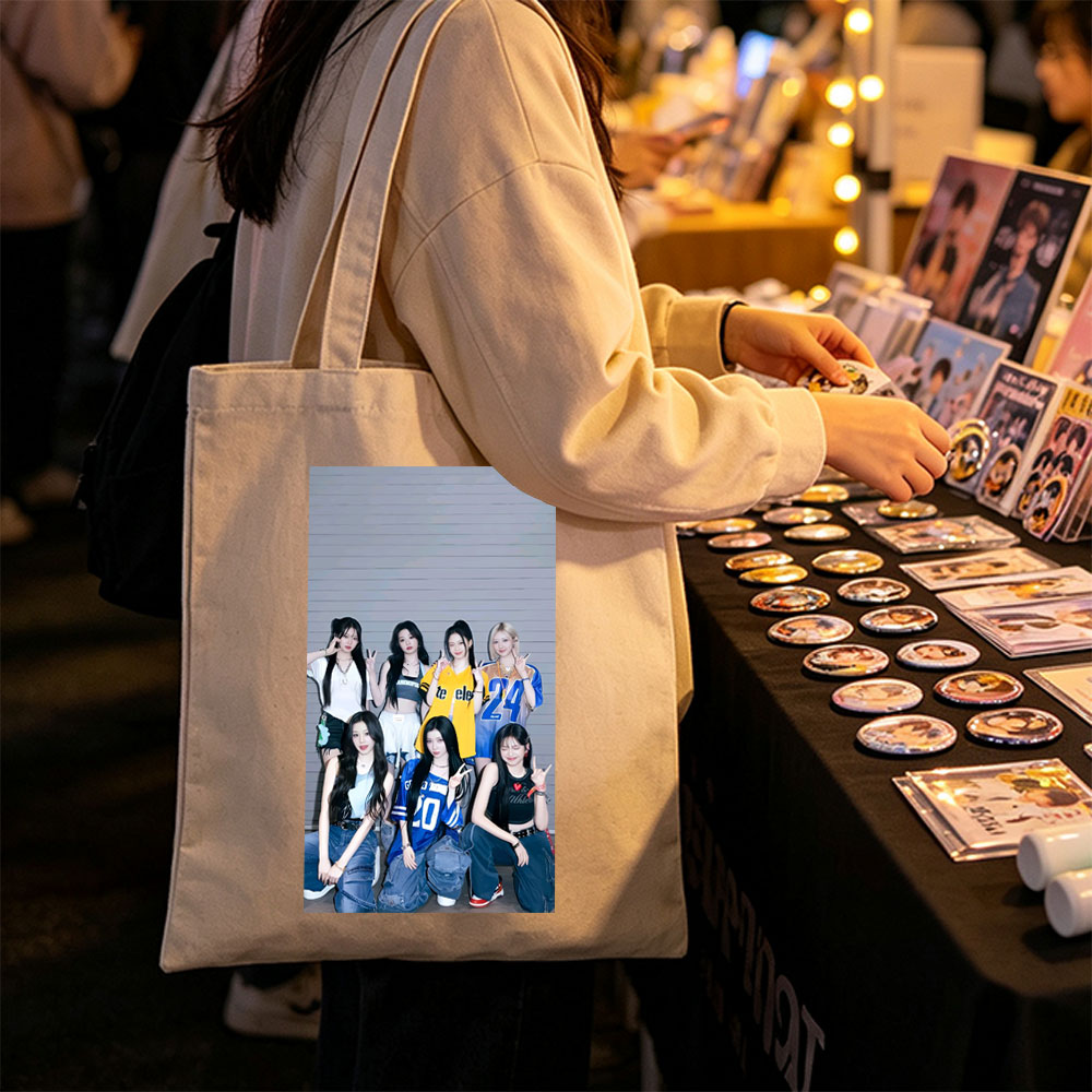 Kep1er Group Photo - Seven Members Posing in Casual Sporty Outfits Against a Gray Wooden Wall - Canvas tote bags