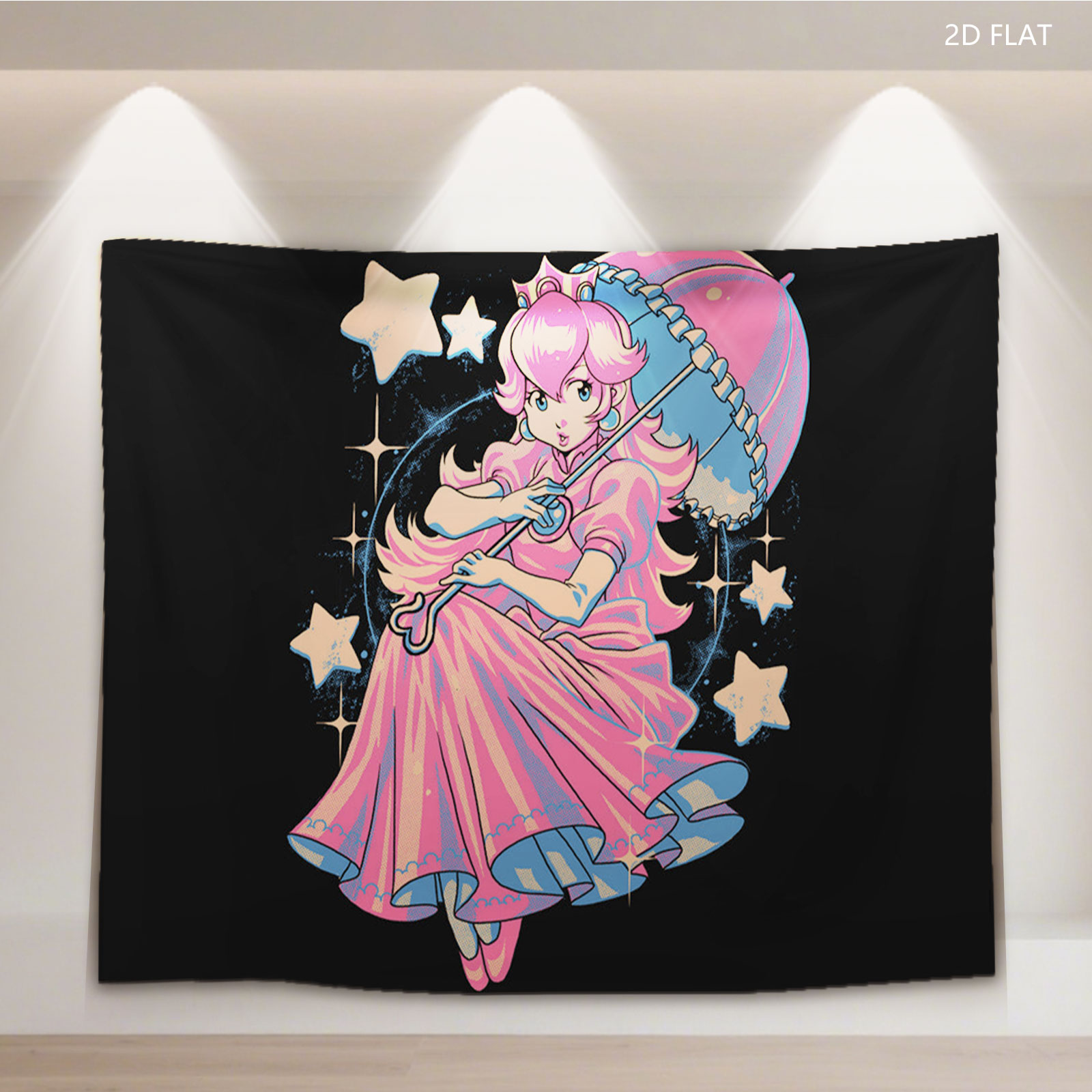 Princess Peach in Pink Gown with Umbrella and Stars - Tapestry