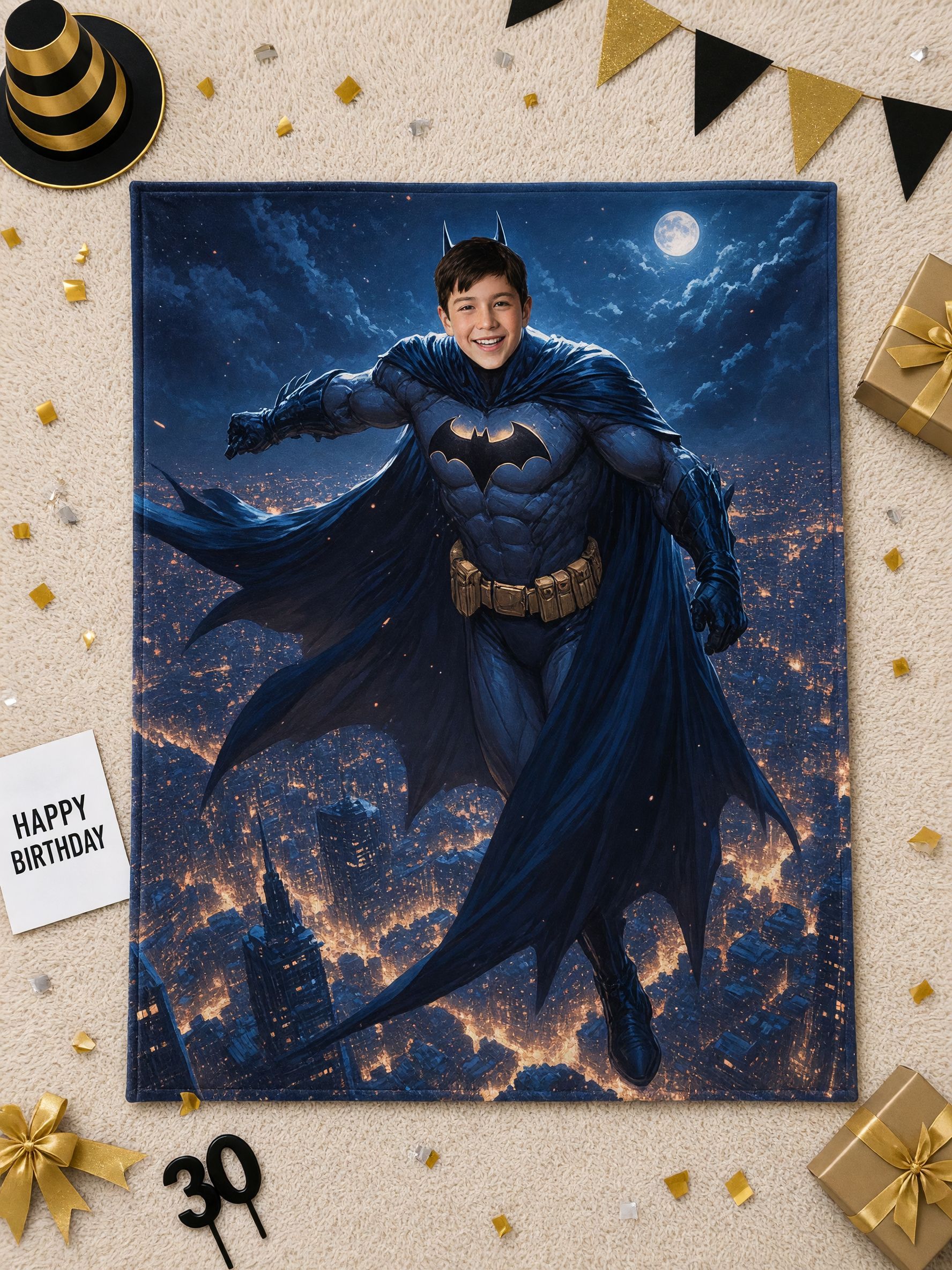 Custom Superhero Face Photo Blanket, Personalized Ultra-Soft Flannel Fleece Throw, Ideal Cozy Gift for Bed and Couch