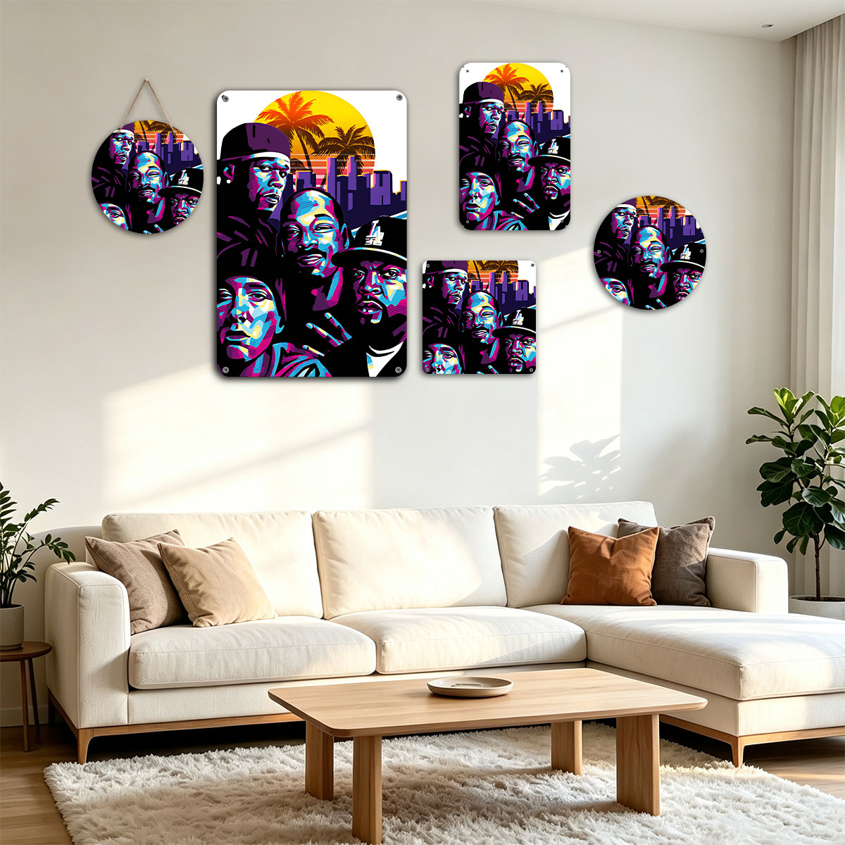 N.W.A. - Compton's Most Wanted: Ice Cube, Dr. Dre, Eazy-E, and MC Ren in Vibrant Urban Art Style - painting