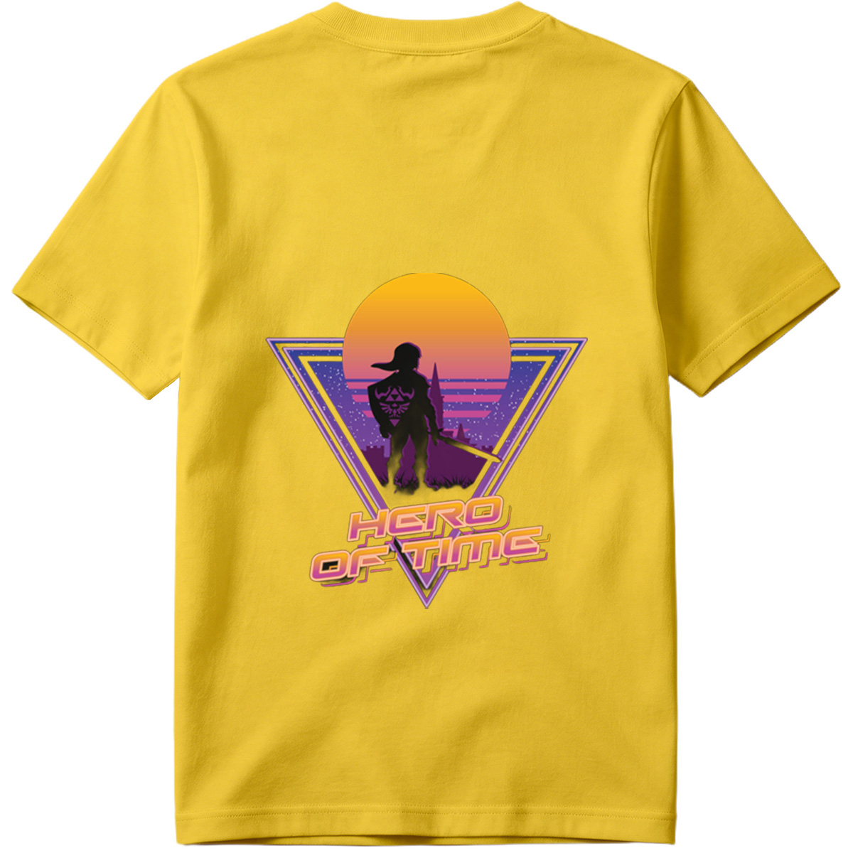 Hero of Time: Link Silhouette in Retro Sunset Scene - Tee