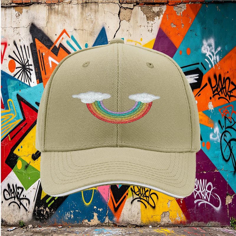 Unisex Classic Sandwich Hat with Glitter Rainbow and Cloud Print - Perfect for Outdoor Activities, Festivals, and Casual Wear - Ideal for Adults Seeking Fun and Stylish Headwear