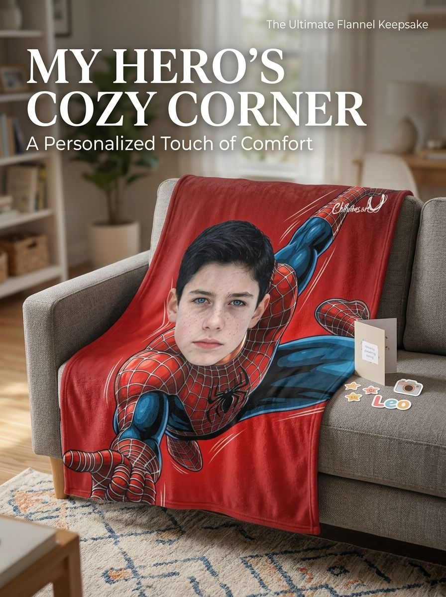 Personalized Face Photo Superhero Flannel Fleece Blanket, Ultra Soft Anti-Pilling Cozy Throw for Kids and Adults Gift