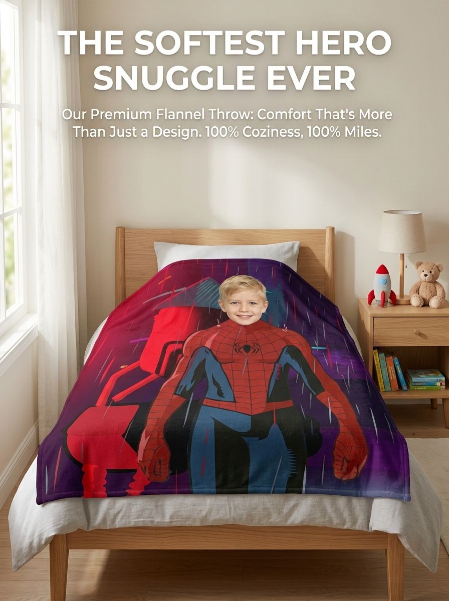 Custom Photo Face Superhero Flannel Fleece Blanket, Ultra Soft Personalized Bed Couch Throw Keepsake Gift for Kids Boys
