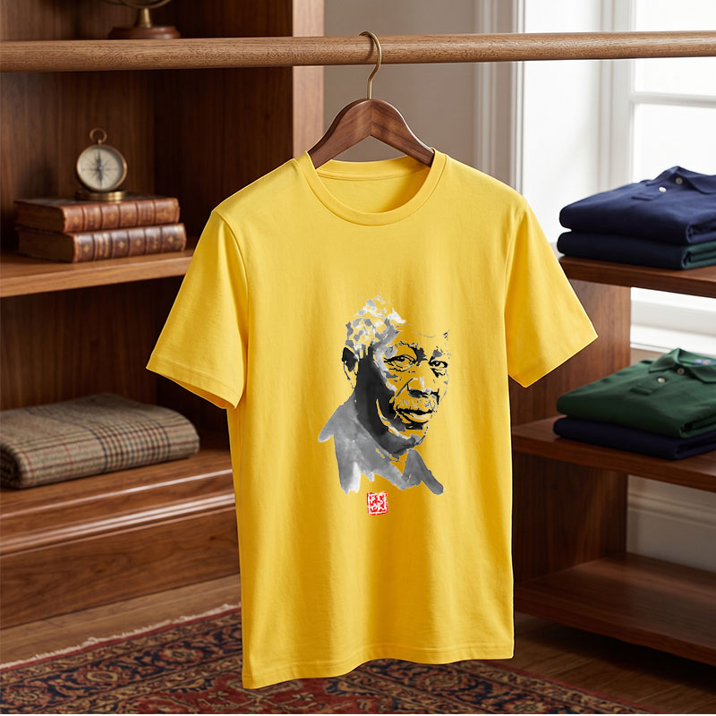 Abstract Portrait of a Man with Ink Blot Style and Red Seal - Tee