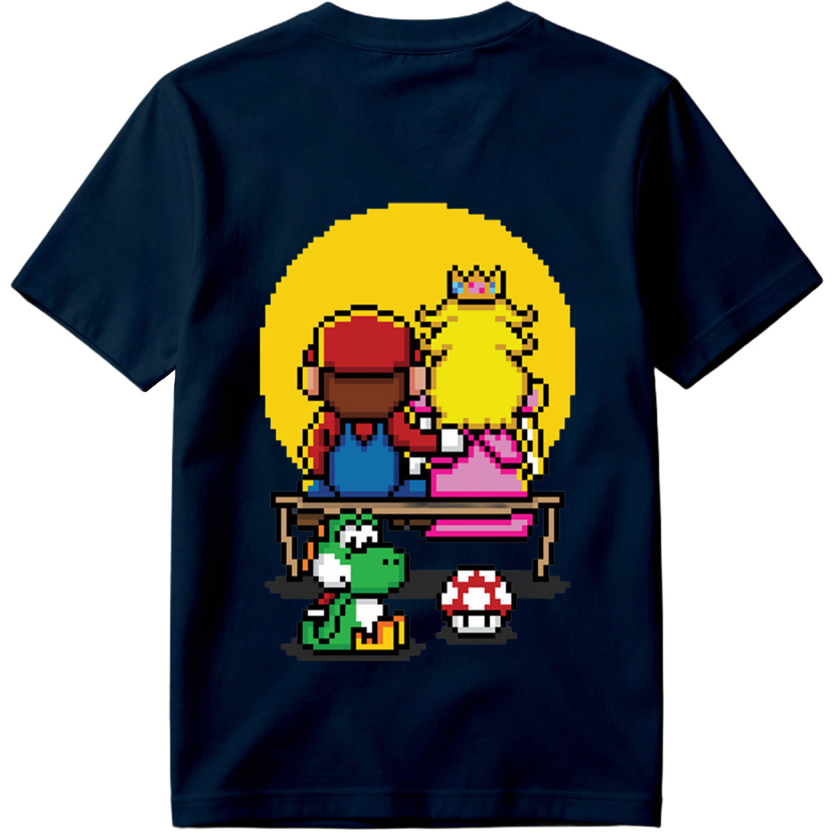 Mario and Peach Pixel Art with Yoshi and Mushroom - Tee