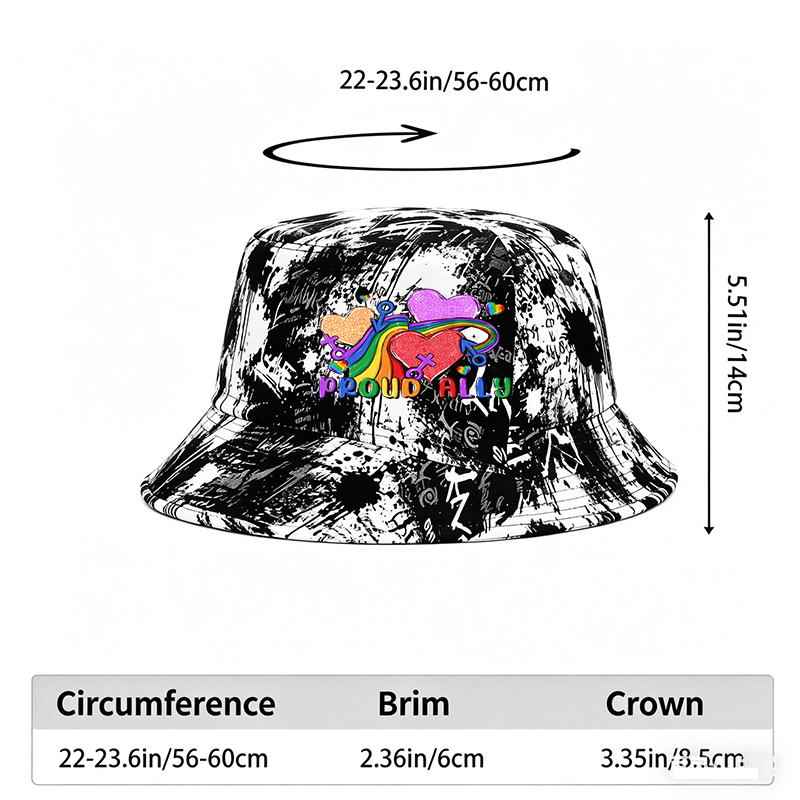 Unisex Classic Graffiti Bucket Hat with Rainbow Hearts and 