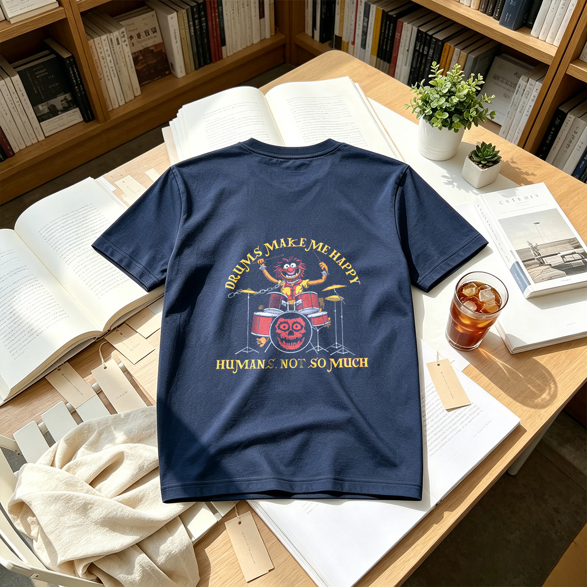 Animal from The Muppets Playing Drums with Skull Design - Tee