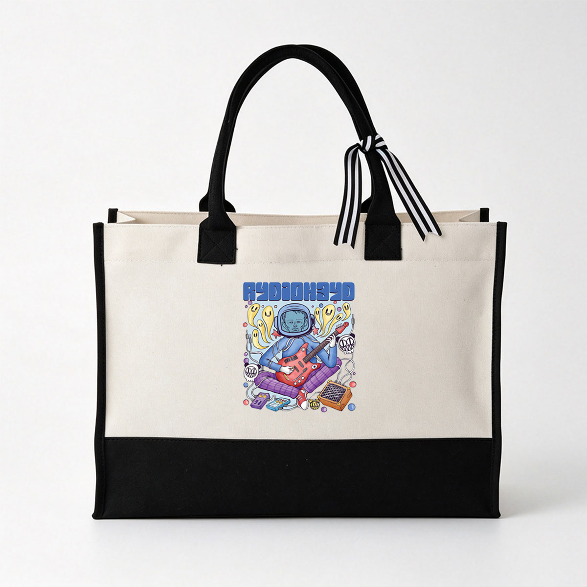 Astronaut Rocker with Red Guitar and Ghostly Vibes - Canvas patchwork gift tote bag