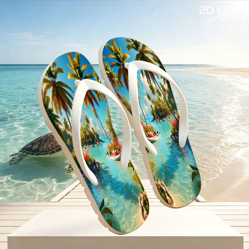 Tropical Paradise with Palm Trees and Crystal Clear Water -  flip-flops