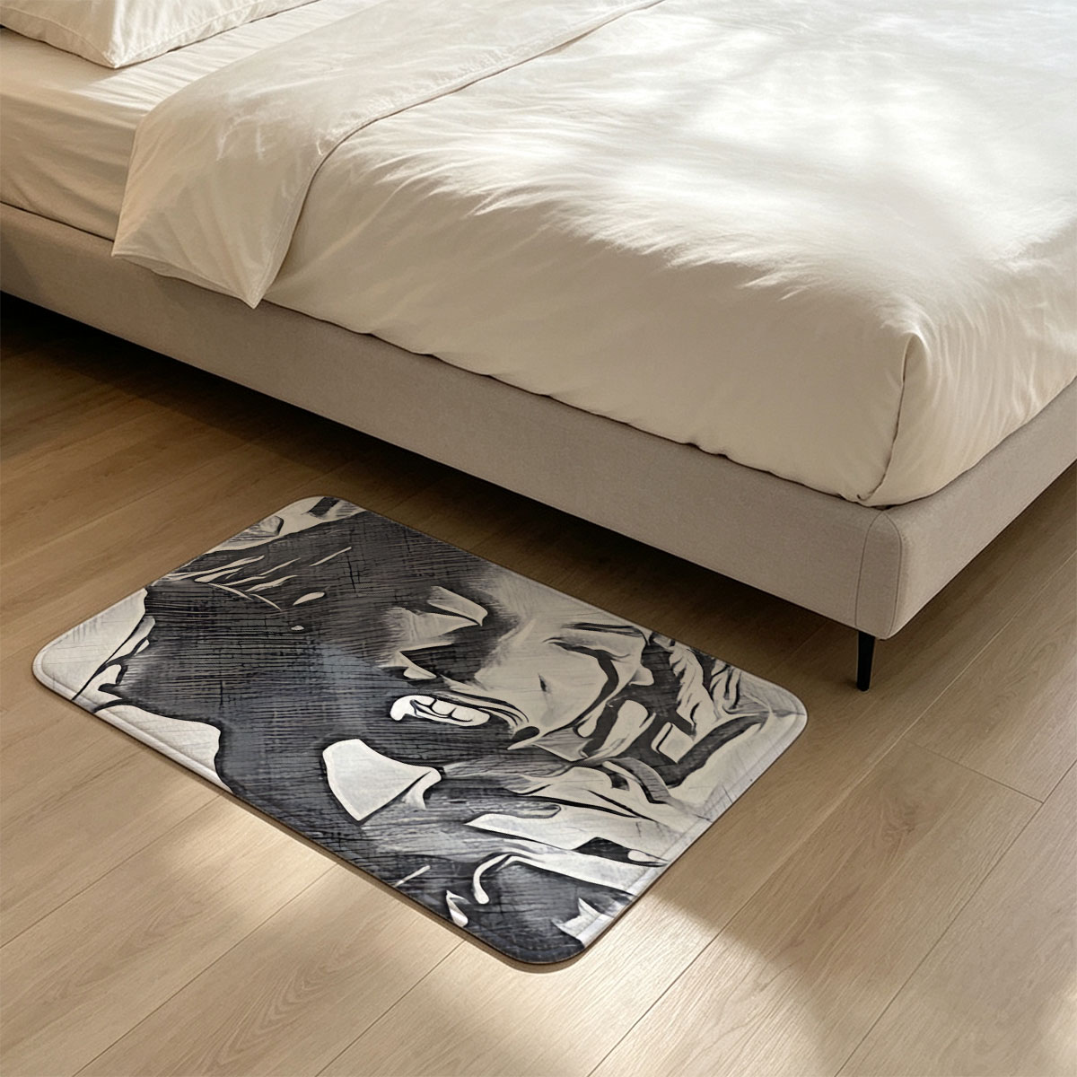 Woman Laughing with Braided Hair and Headphones - Flannel floor mat