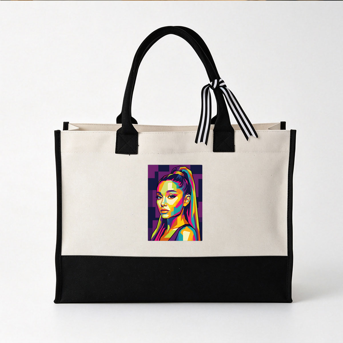 Colorful Pop Art Portrait of a Woman with Vibrant Hair and Geometric Patterns - Canvas patchwork gift tote bag