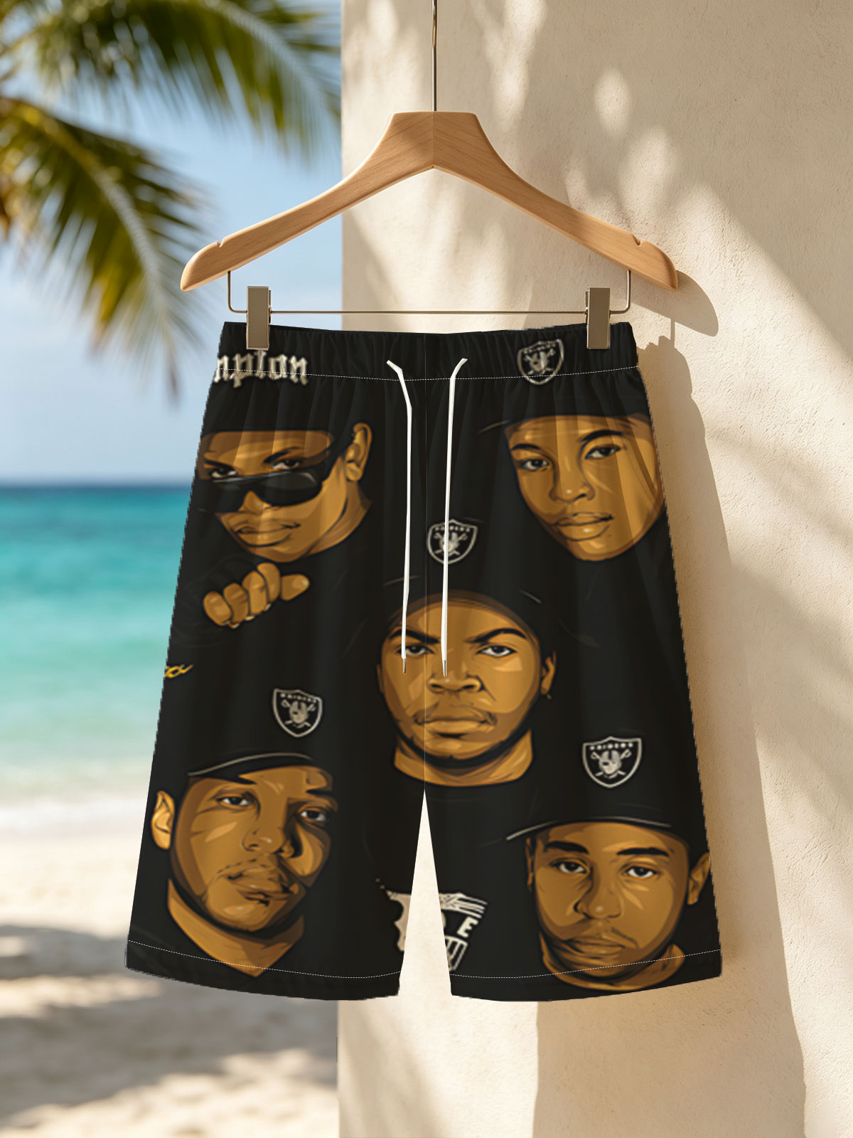 N.W.A. Members in Compton Style: Ice Cube, Dr. Dre, Eazy-E, MC Ren, DJ Yella -  Beach shorts