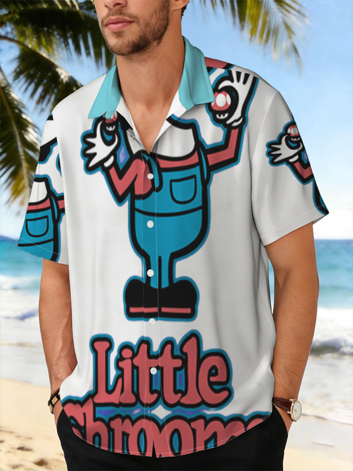 Little Shrooms: Mario-Inspired Mushroom Character with Red Caps and Blue Overalls -  Shirt