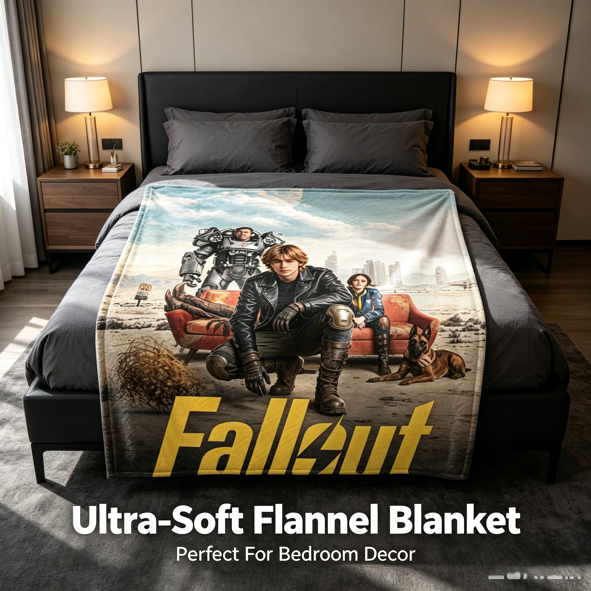 Custom Face Blanket Fallout IP Flannel Blanket for Couch, Bed, or Outdoor Use – Perfect Gift or Giveaway for Fans
