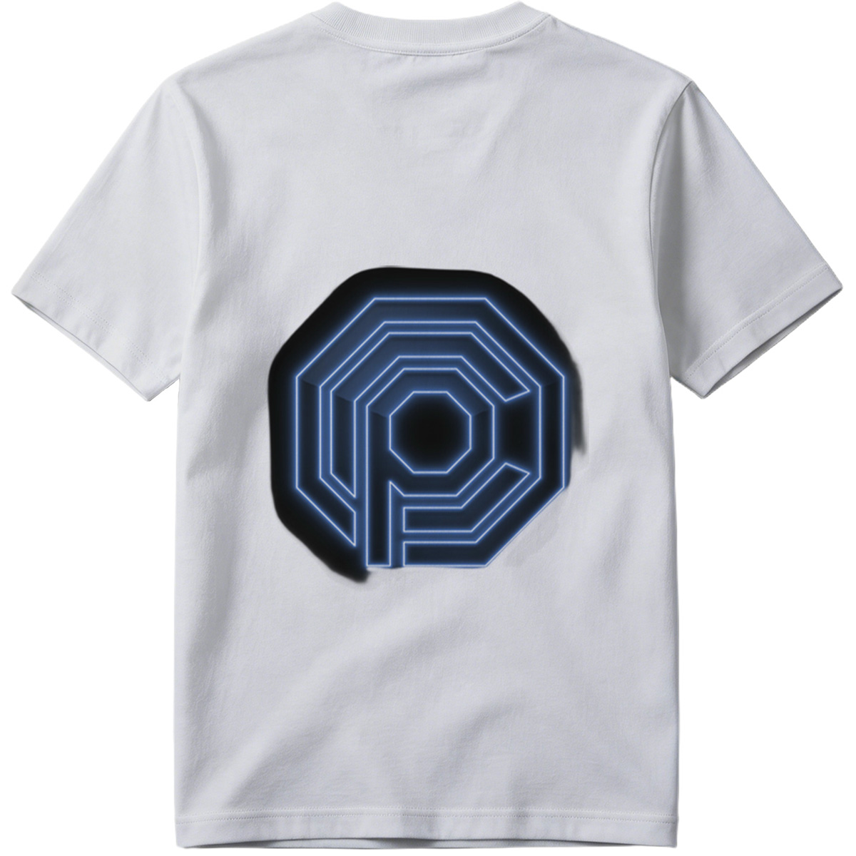 Neon Blue Octagonal Logo with Letter P - Tee