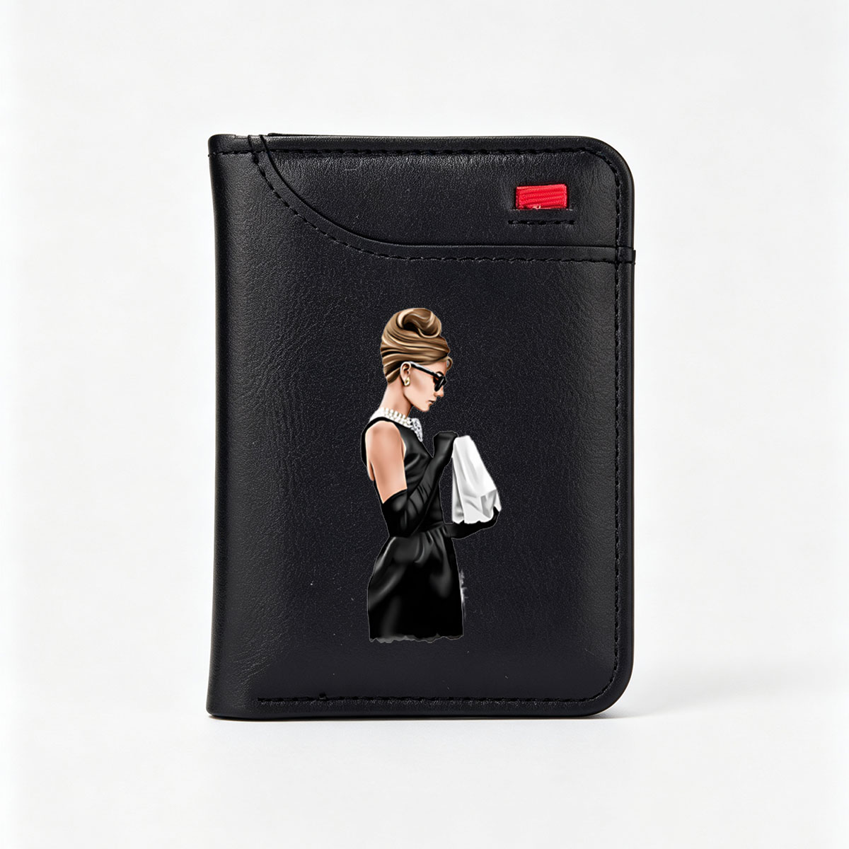 Audrey Hepburn in Black Dress and Sunglasses - Vertical Style Wallet