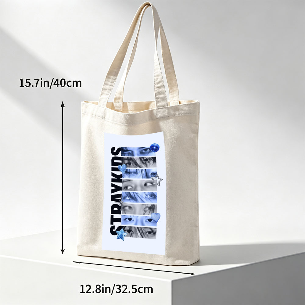 Stray Kids Eyes Close-Up Blue Toned Portrait with Stars and Hearts - Canvas tote bags