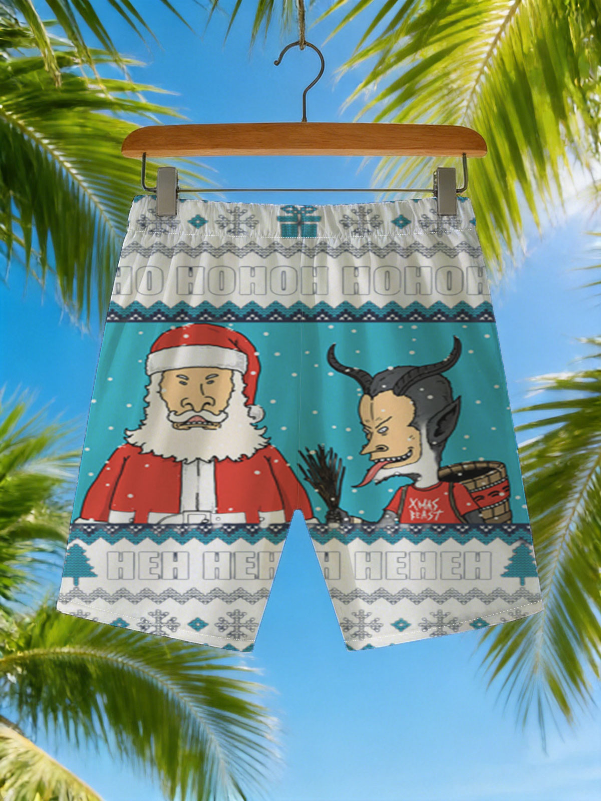 Santa and the Xmas Beast: Ho Ho Ho, Heh Heh Heh -  Beach shorts