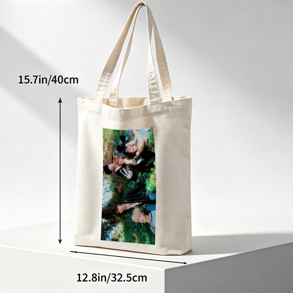 TXT Members Lying on Grass in Nature Scene - Canvas tote bags